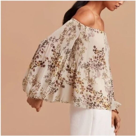 Aritzia Wilfred Talence Floral Chiffon Off The Shoulder Blouse Size XS - Picture 7 of 16